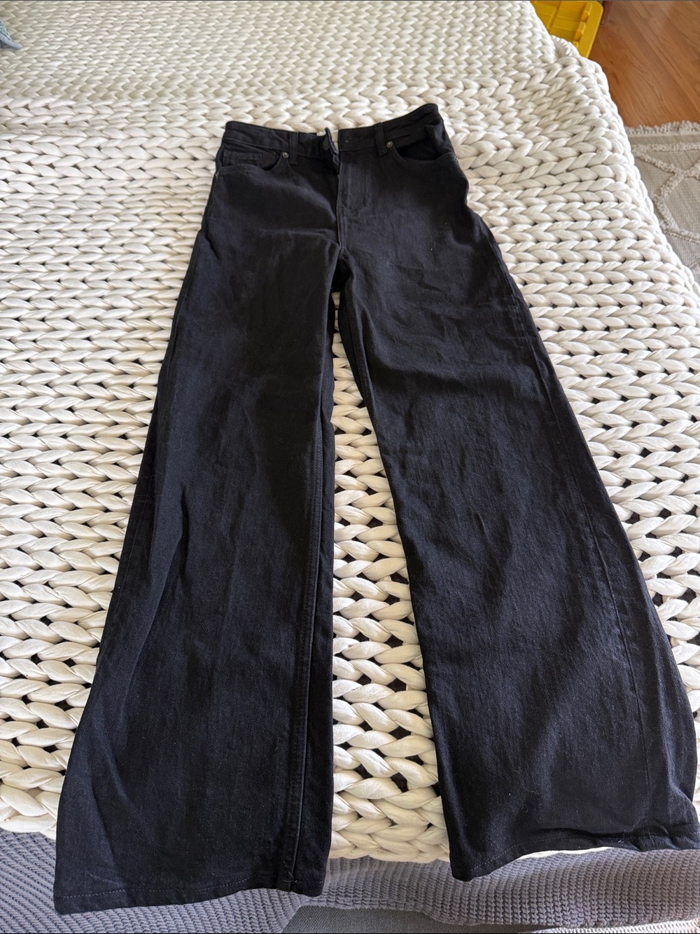 Reformation Black Wide-Leg Denim Pants